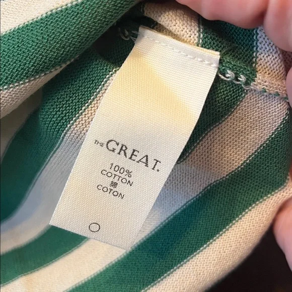 THE GREAT. Green Sailor Stripe Boatneck Top - Picture 5 of 6